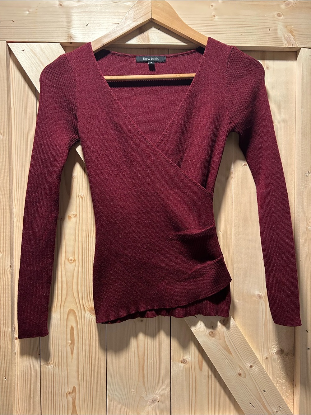 New Look Women's Wine Red Wrap V-Neck Sweater